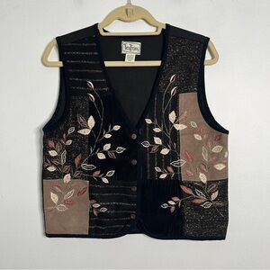 Tantrums Mixed Media Patchwork Corduroy Leather Button Vest Women's Small Petite